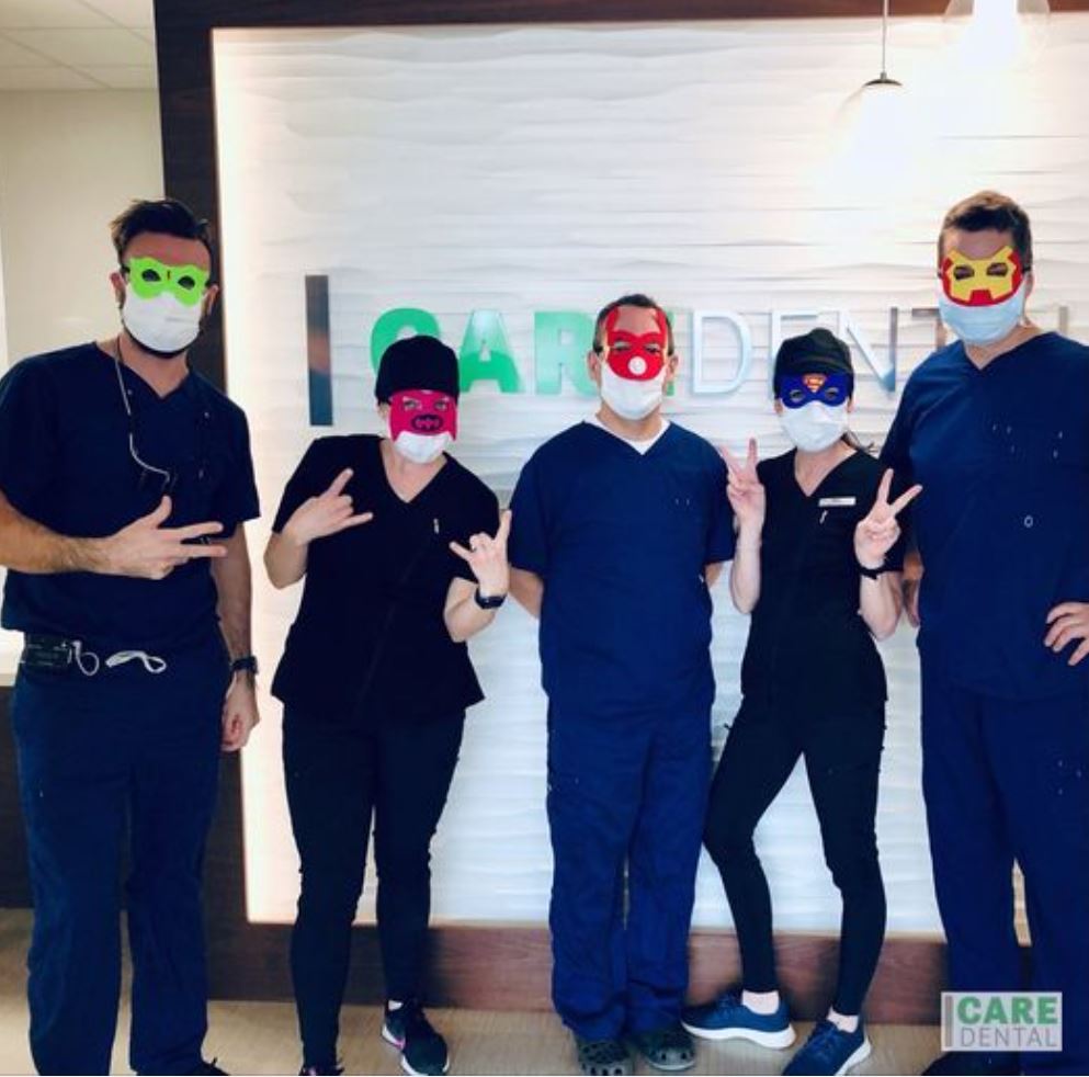 When your Care Team takes #maskrequired to a whole new level. ???????? Care Dental is currently accepting new patients. Call 778-484-CALM or visit www.caredental.ca today. We always look forward to hearing from you. ????????‍♀️ #whosyourdentist Dr. Dan Kobi, General Dentist & Principal Dentist Associates: Dr. Chad Fletcher, General Dentist Dr. Danny Zare, General Dentist Dr. Justin Abbott, General Dentist Dr. Dionysius David, General Dentist Dr. Jack Gordon, General Dentist #wehavefun #lovewhatyoudo #teamdentalsuperheros #acceptingnewpatients #dentalimplants #teethinaday #DentistKelowna #CareDentalKelowna #generaldentistry #cleanings #aesthetics #beautifulsmiles are #healthysmiles #dentistry #implants #braces #love that #caredentalsmile #invisalign #passionfordentistry #spa-inspired #okanagandentist #Kelowna #kelownalifestyle #thedentistyoulllookforwardtovisiting #welcometothecaredentalfamily #getmorebutdontpaymore
